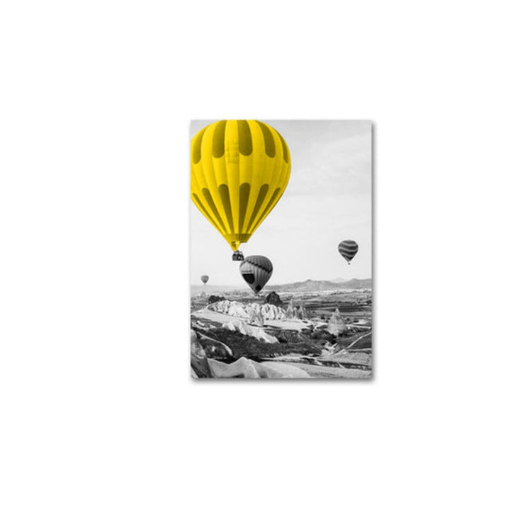 Moderne Reiseplakat Gult Ballong - Lerret Veggkunst Maleri