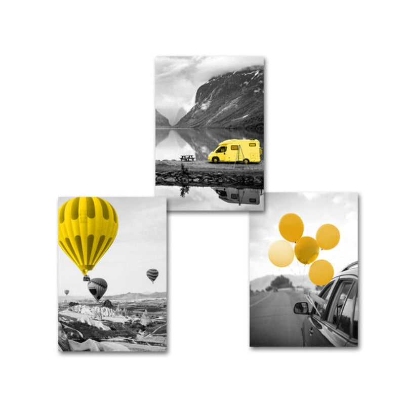 Moderne Reiseplakat Gult Ballong - Lerret Veggkunst Maleri