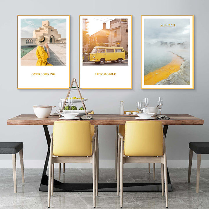 Moderne gule landskapsveggkunstplakat - lerret veggkunstmaleri