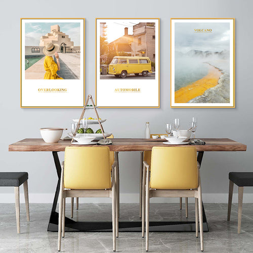 Moderne gule landskapsveggkunstplakat - lerret veggkunstmaleri