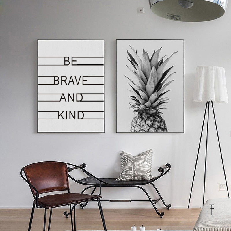 Ananas Be Brave & Kind Klassiske Sitater - Lerret Veggkunst Maleri