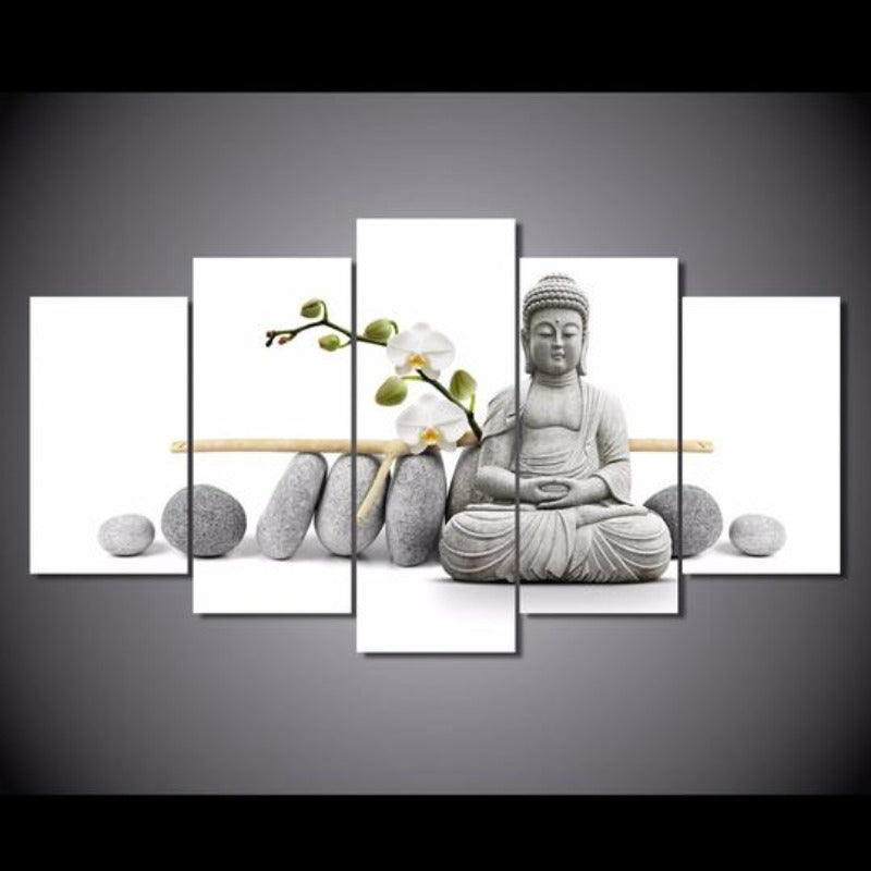 Zen Buddha med orkideer – lerretsbilde