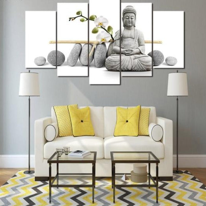 Zen Buddha med orkideer – lerretsbilde