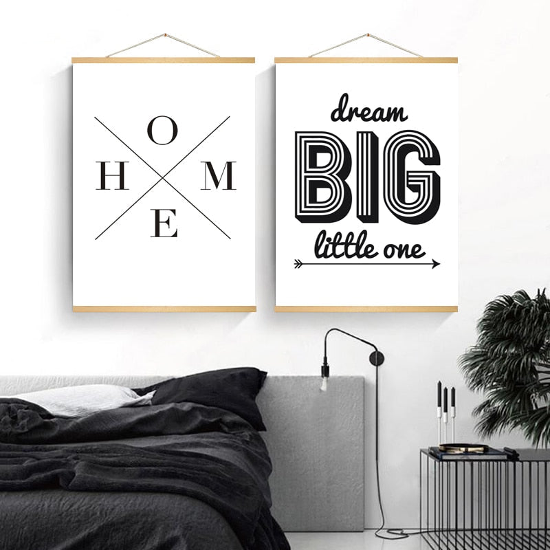 Minimalistisk Svart-Hvitt Inspirerende Bokstaver - Lerret Veggkunst Maleri