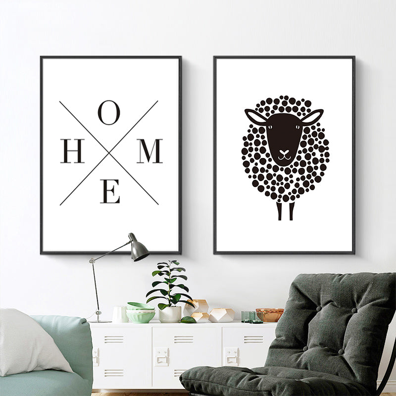Minimalistisk Svart-Hvitt Inspirerende Bokstaver - Lerret Veggkunst Maleri