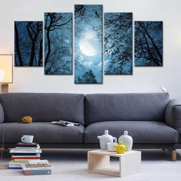 Moonlit Forest Night - Lerret Veggkunst Maleri