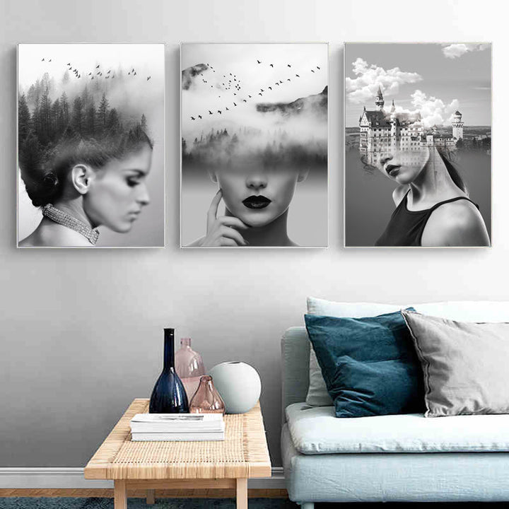 Abstract Figure Women Landscape Wall Art Print 3 Pieces - Canvas Wall Painting | Skanto