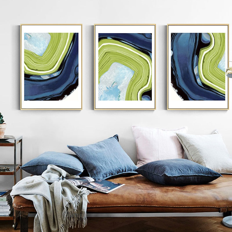 Abstract Blue Green Marble - Canvas Wall Art Painting | Skanto