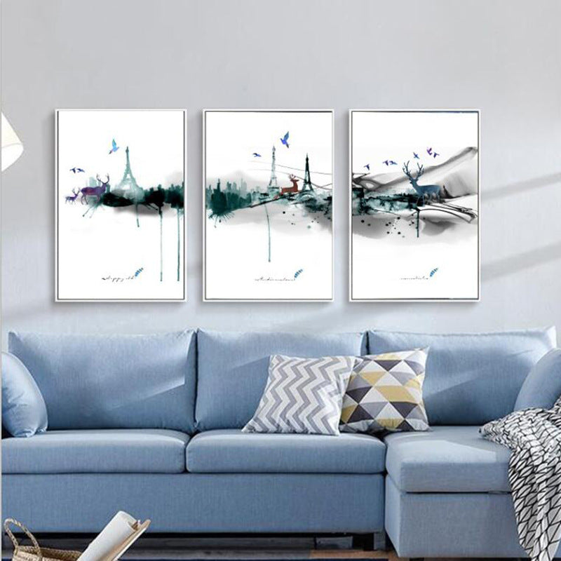 Abstract Paris Eiffel Tower Deer - Lerret Veggkunst Maleri | Skanto