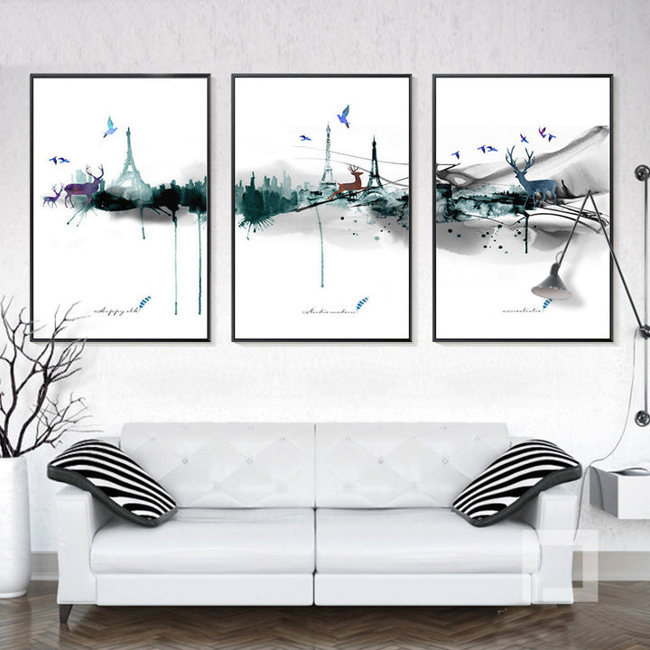Abstract Paris Eiffel Tower Deer - Lerret Veggkunst Maleri | Skanto