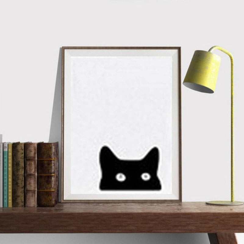 Minimalistisk svart-hvitt tegneseriebjørn barnerom dekor - lerret veggkunst maleri