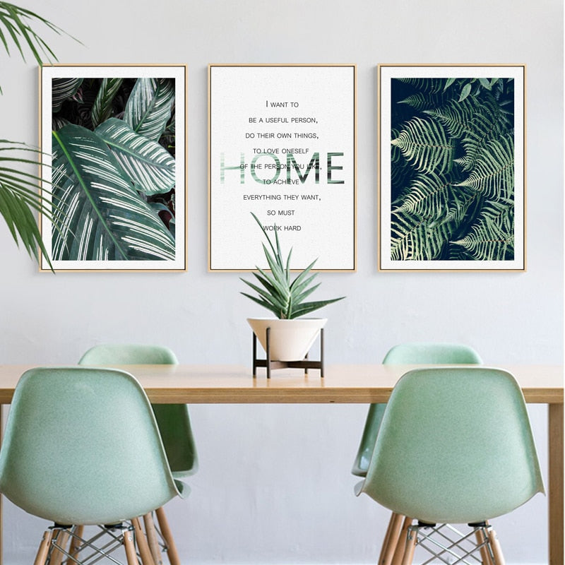 Grønne blader Liv - Lerret veggkunst malt