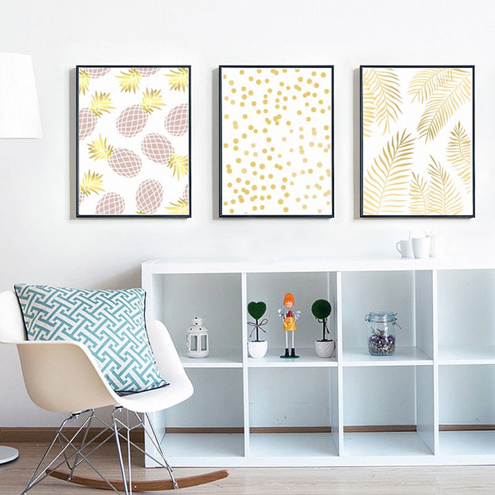 Geometriske blader Ananas - lerret veggkunst maleri