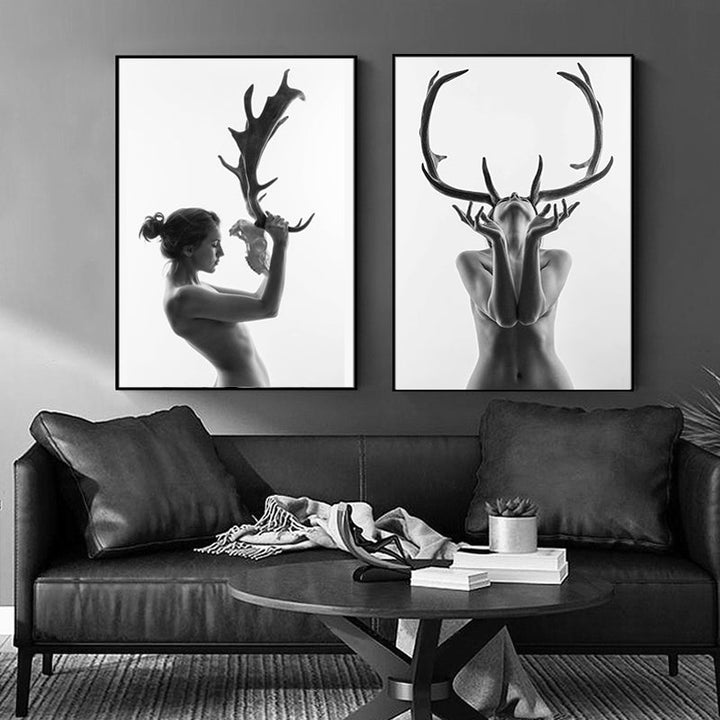Antlers Women - Canvas Wall Art Painting | Skanto