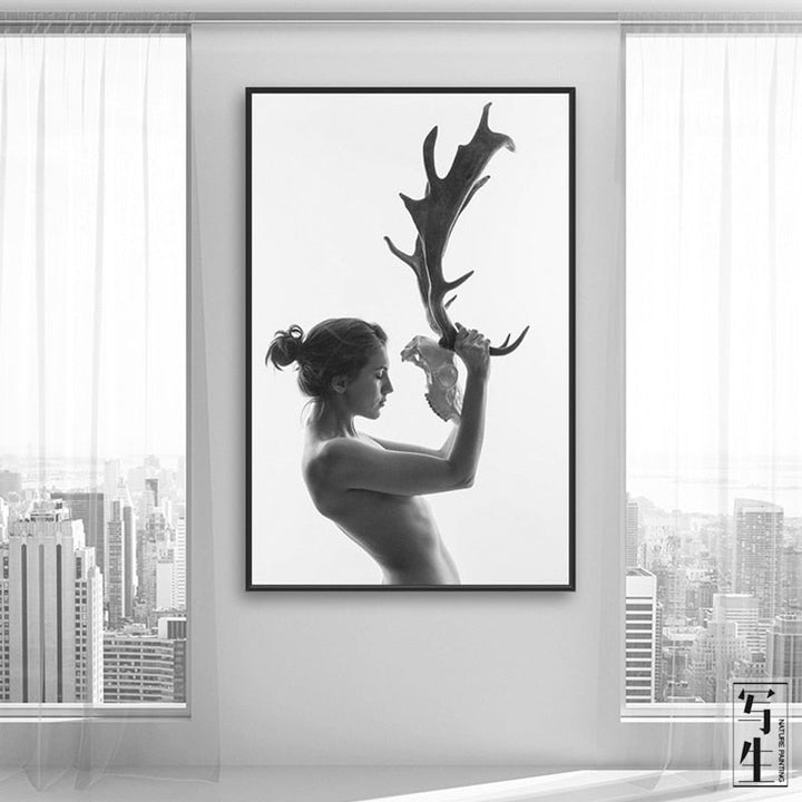 Antlers Women - Canvas Wall Art Painting | Skanto