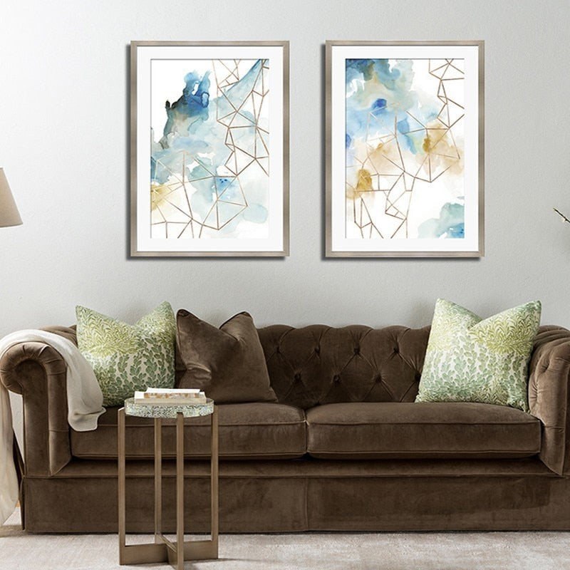 Abstrakt Akvarell Geometrisk Mønster - Lerret Veggkunst Maleri | Skanto