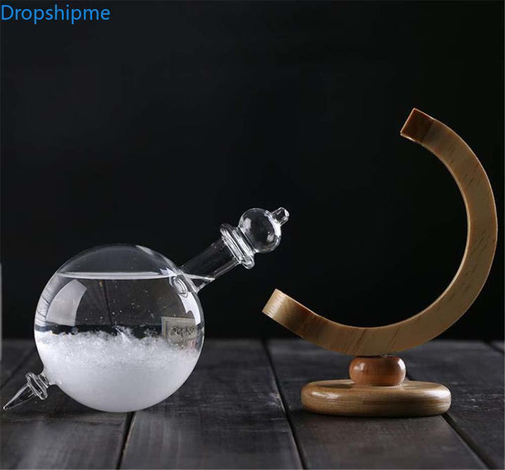 Skanto | Storm Glass Værforutsigelsestolke Flaske Krystall Skrivebord Barometer med Trebase