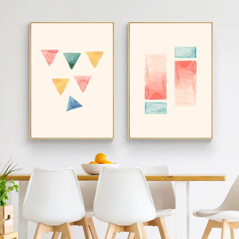 Geometriske Akvarelltrykk Plakat - Lerret Veggkunst Maling