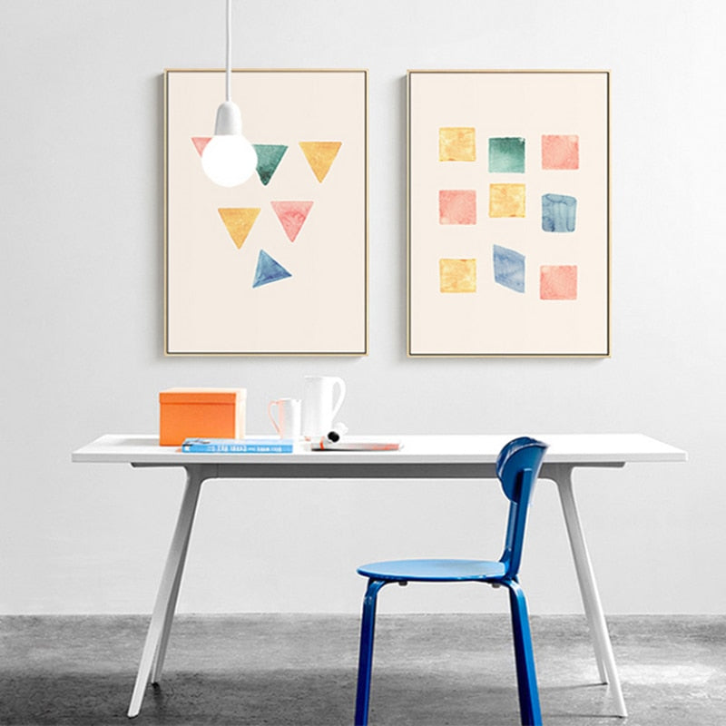 Geometriske Akvarelltrykk Plakat - Lerret Veggkunst Maling