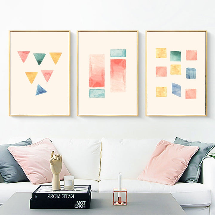 Geometriske Akvarelltrykk Plakat - Lerret Veggkunst Maling