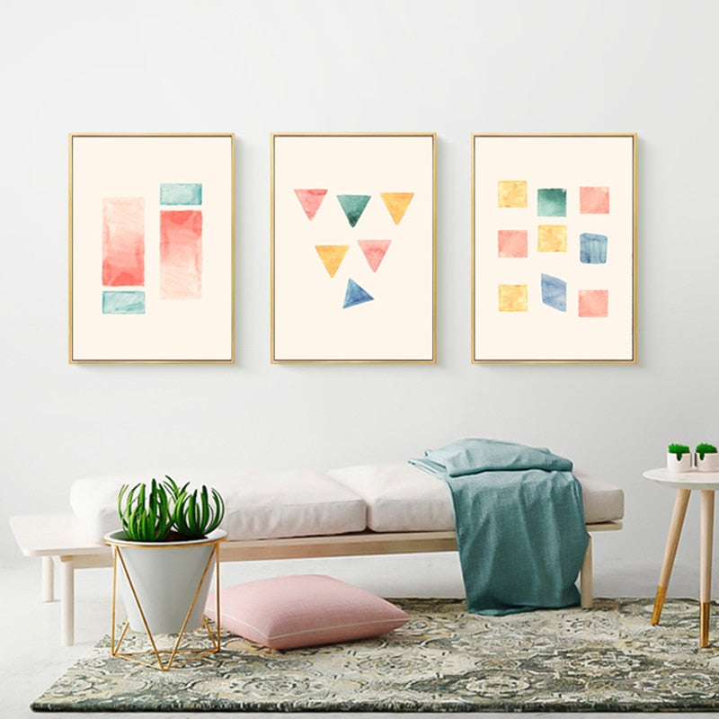 Geometriske Akvarelltrykk Plakat - Lerret Veggkunst Maling