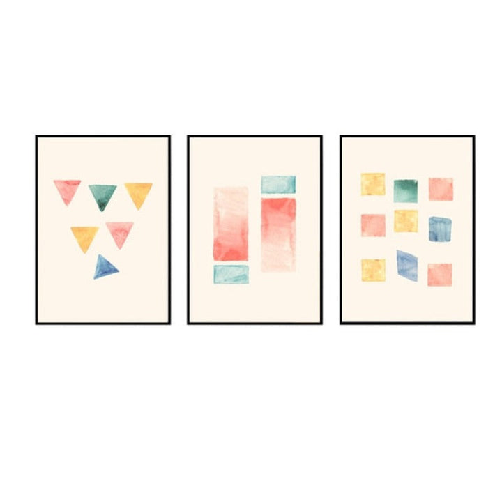 Geometriske Akvarelltrykk Plakat - Lerret Veggkunst Maling