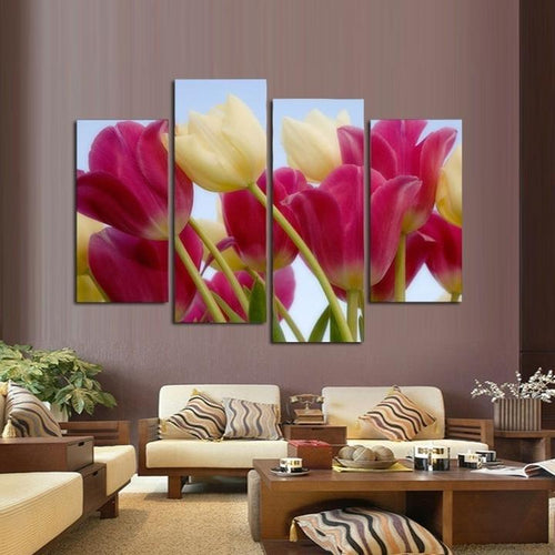 Hvite og rosa tulipaner - lerretsbilde