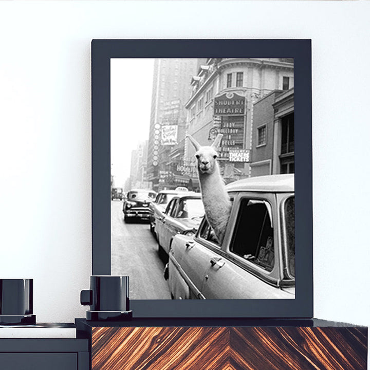 Alpaca in a Taxi - Canvas Wall Art Painting | Skanto