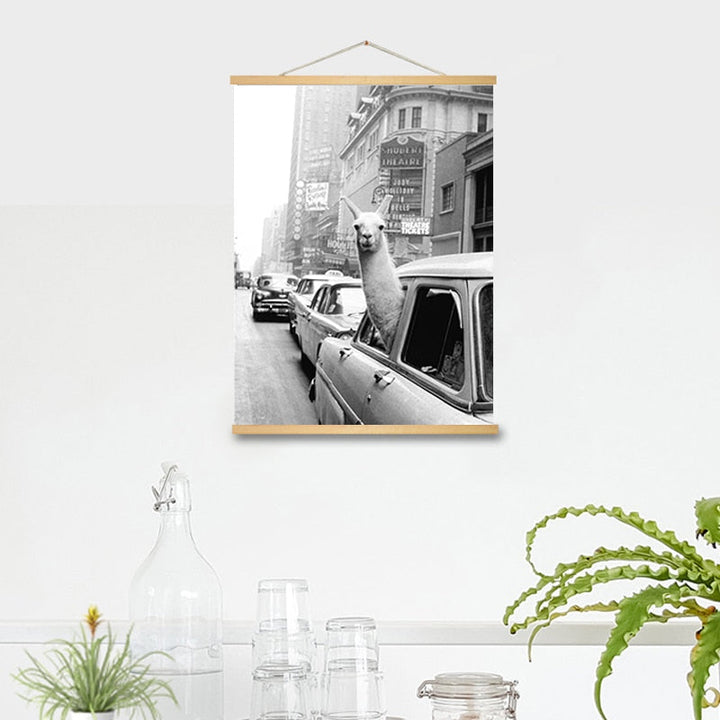 Alpaca in a Taxi - Canvas Wall Art Painting | Skanto