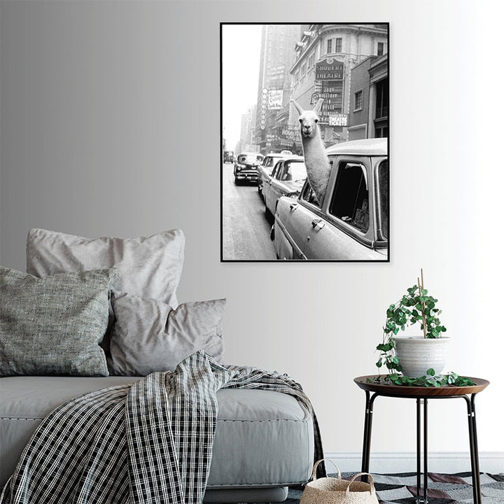 Alpaca in a Taxi - Canvas Wall Art Painting | Skanto
