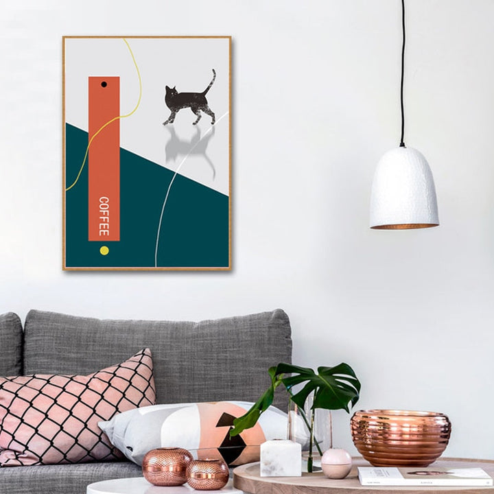 Cat Drikke Kaffe-Canvas Veggkunst Maleri | Skanto