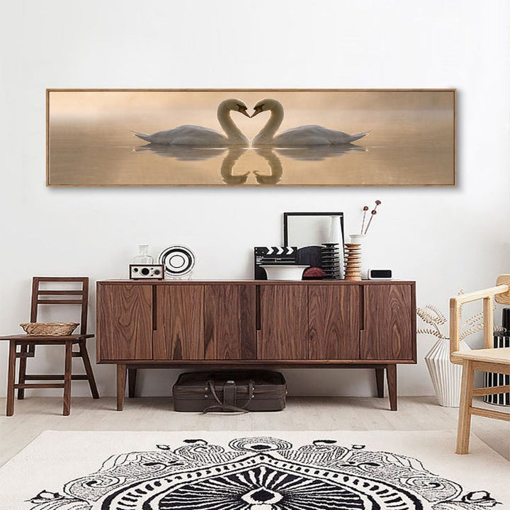 Love Coupe Of Swan Landskap - Lerret Veggkunst Maling