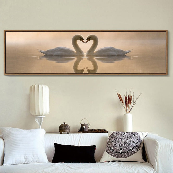 Love Coupe Of Swan Landskap - Lerret Veggkunst Maling
