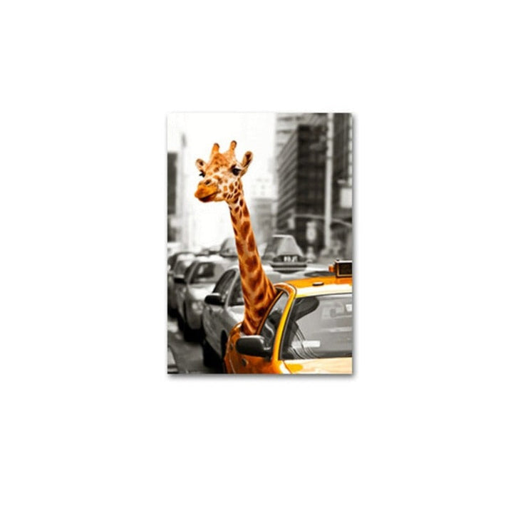 Car City Giraffe - Lerret Veggkunst Maleri | Skanto
