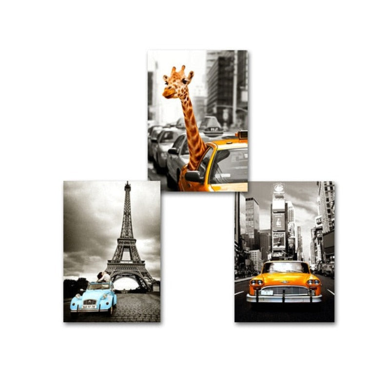 Car City Giraffe - Lerret Veggkunst Maleri | Skanto
