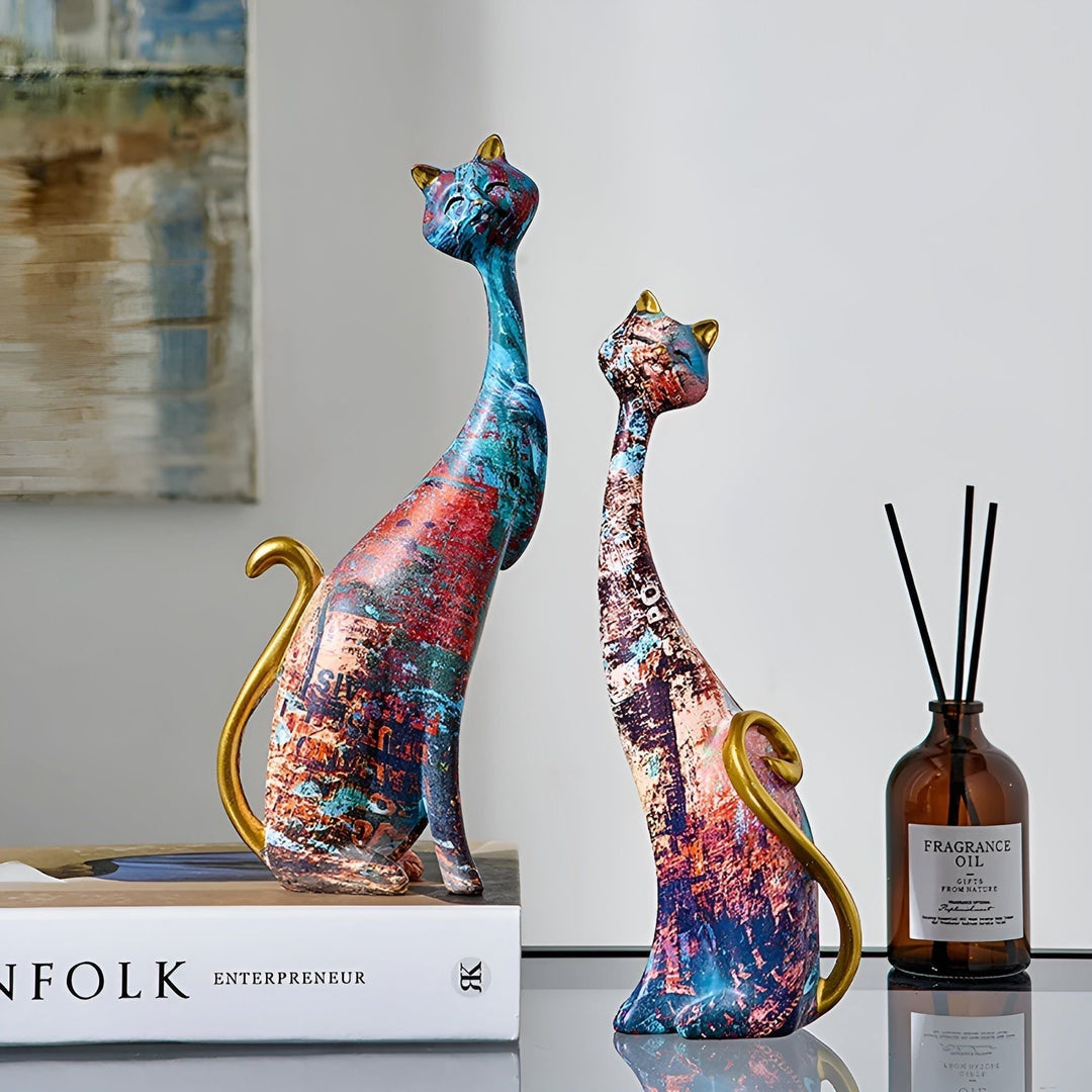 Sweet Lovers – Håndmalt katteparskulptur for evig hengivenhet