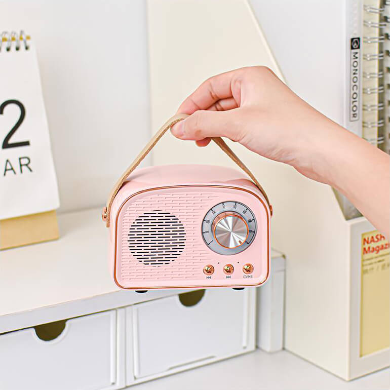 Skanto | Sandsberg Retro Rund Radio Bluetooth Høyttaler | Trådløs | Bærbar | Stylisk Lyd for Hjemmet & På Farten