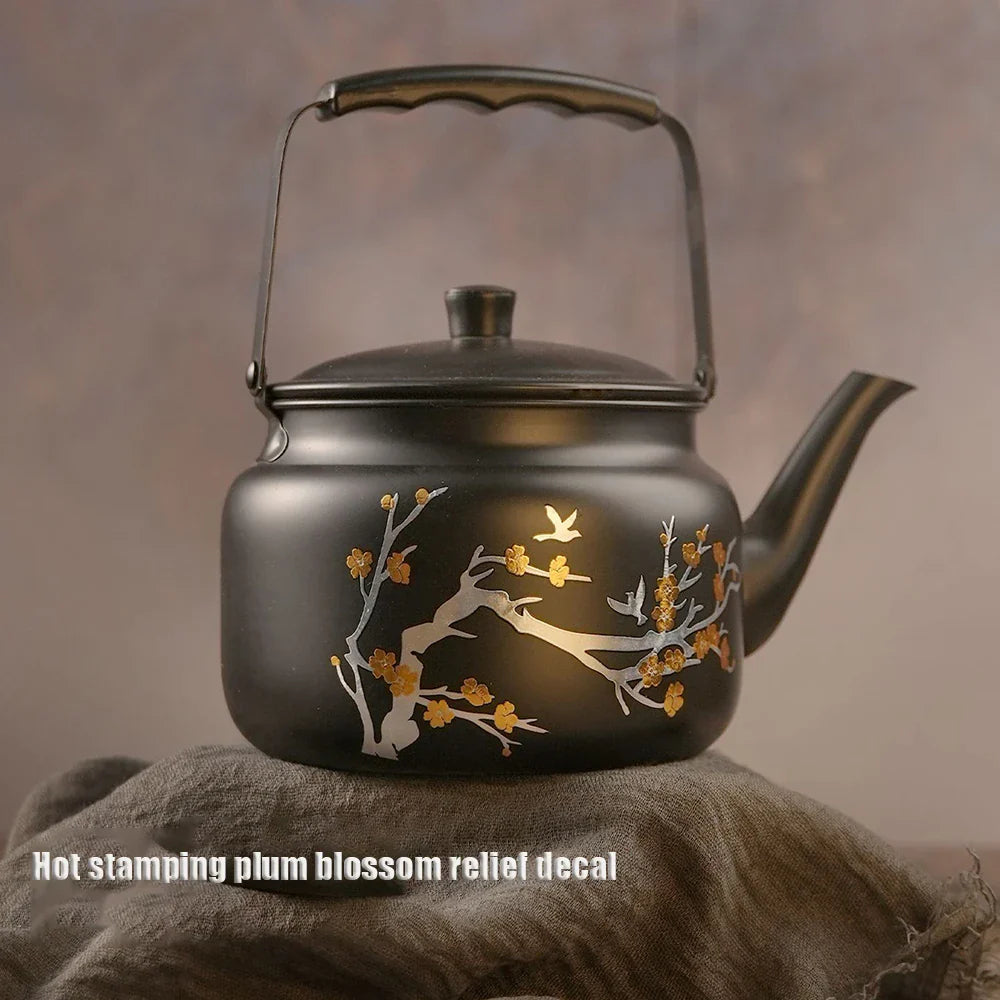 Retro rustfritt stål tekanne med gullstempling relieff vannkoker | Skanto
