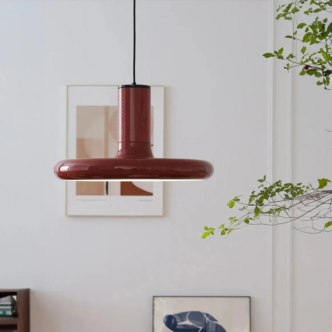 Retro Stil Mørkerød Tallerken Pendellampe | Skanto