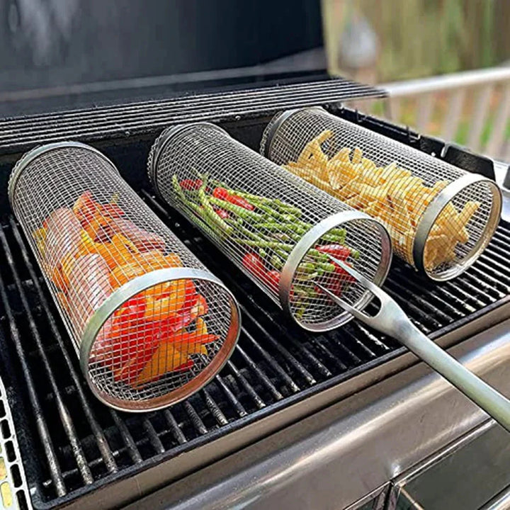 Rullende BBQ-kurv Grilling Basket Ever Round Rustfritt Stål Grill Mesh | Skanto