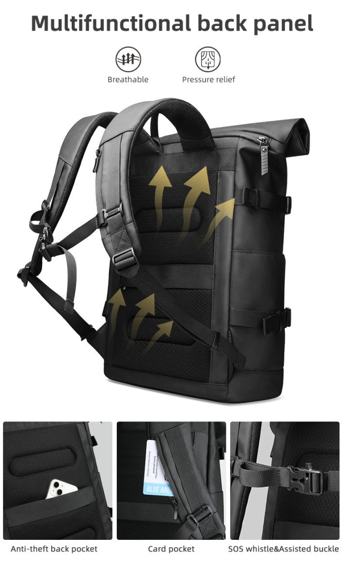 Skanto | ROLLTRAIL Rolltop Ryggsekk – Utvidbar 17" Bæreveske for Laptop, Vanntett, Tyverisikret, Utendørs og Reise-Klar