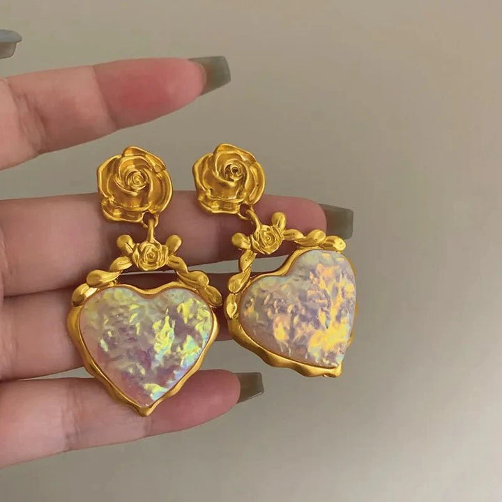 Skanto | Rose Floral Emalje Hjerte Øredobber