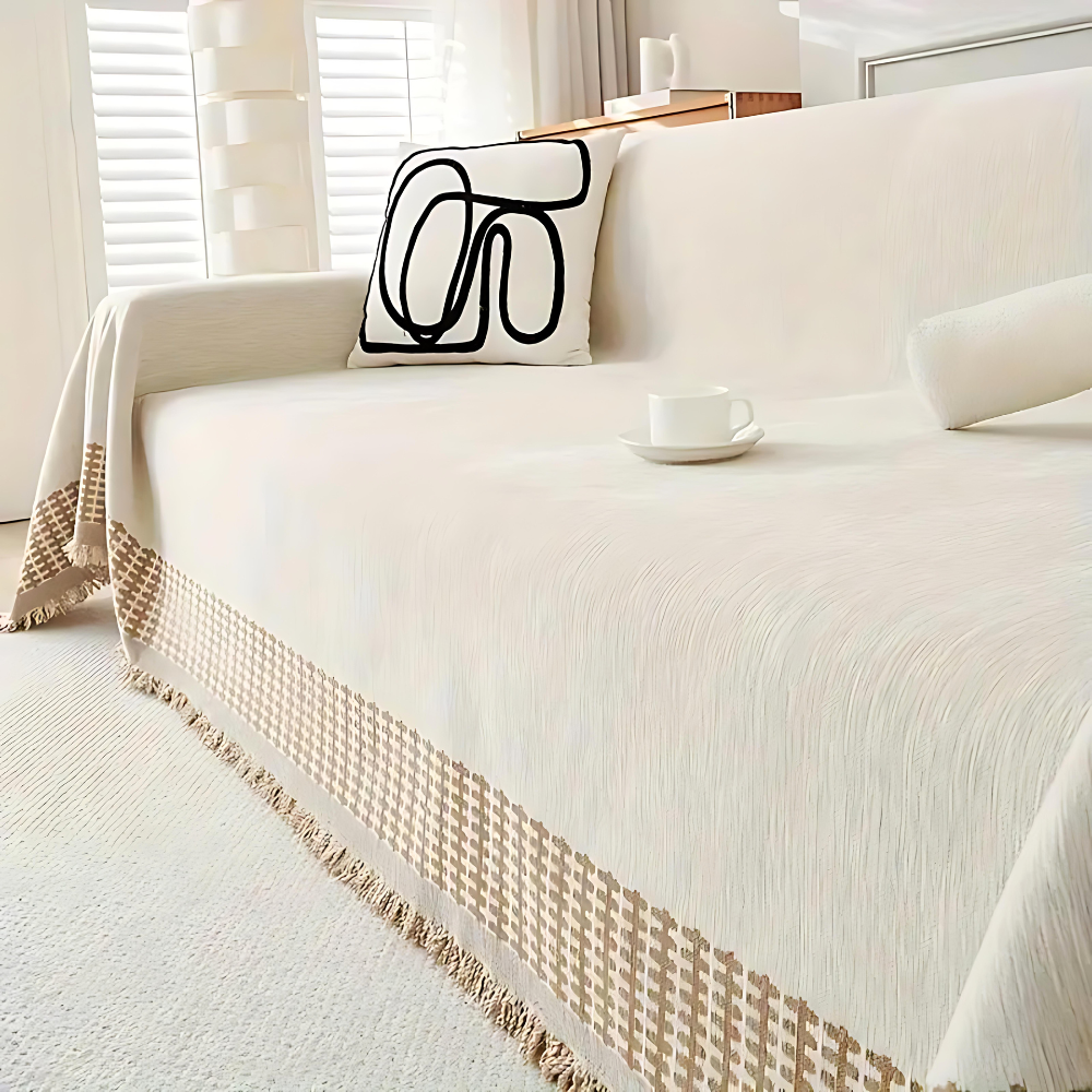 Skanto | Rustic Cotton Tassel Sofa Cover