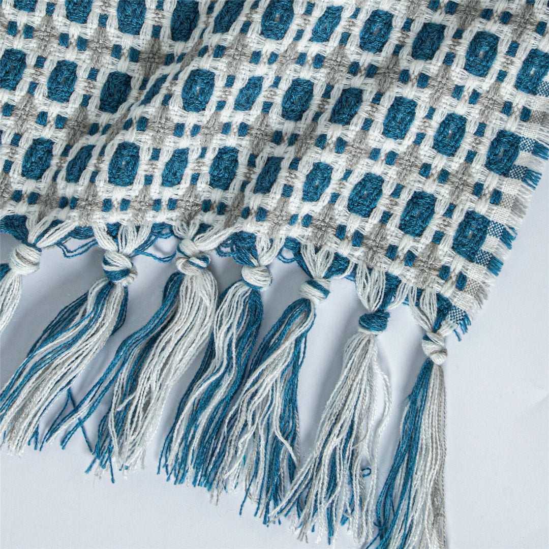 Boho Strikket Teppe Kast Frynse Rutete Reise Teppe Store Tepper For Sofa Seng Skanto