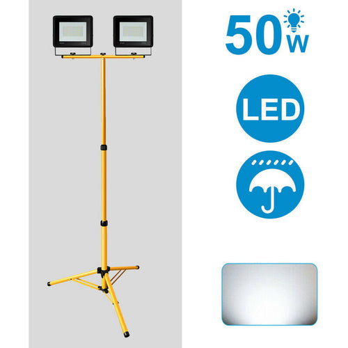 LED Flomlys med Stativ Konstruksjon Lys 2X50W Kald Hvit | Skanto