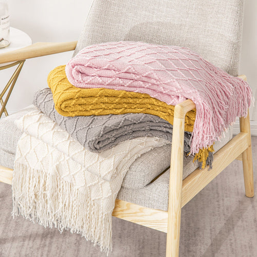 Boho Strikket Teppe Kast Frynse Rutete Reise Teppe Store Tepper For Sofa Seng Skanto