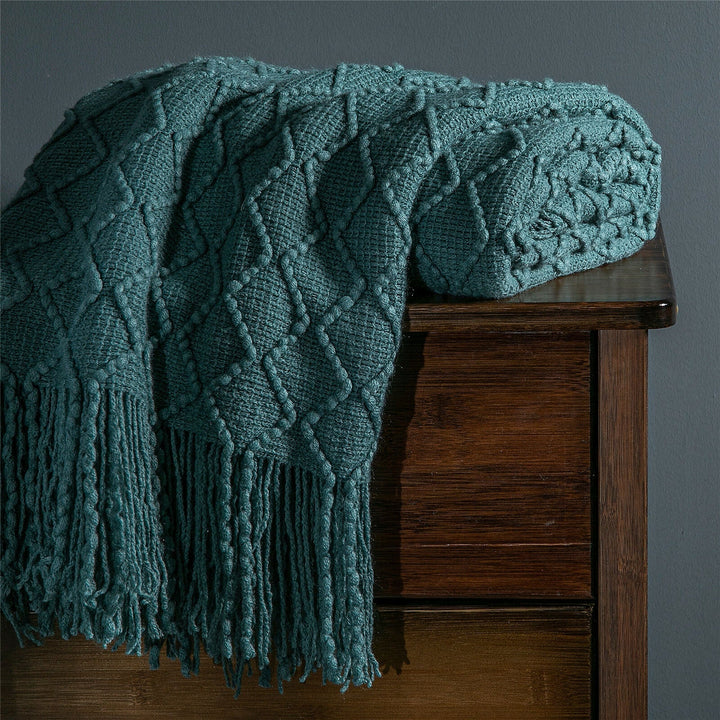 Boho Strikket Teppe Kast Frynse Rutete Reise Teppe Store Tepper For Sofa Seng Skanto