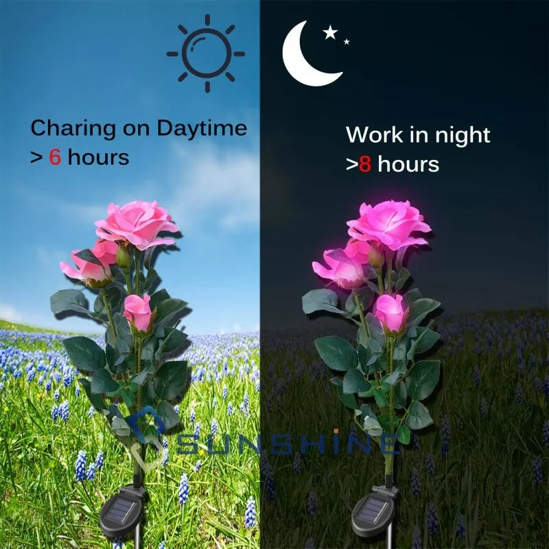 Skanto | Solfylte rose lys – hagepinner med solcellepanel for dekorativ belysning