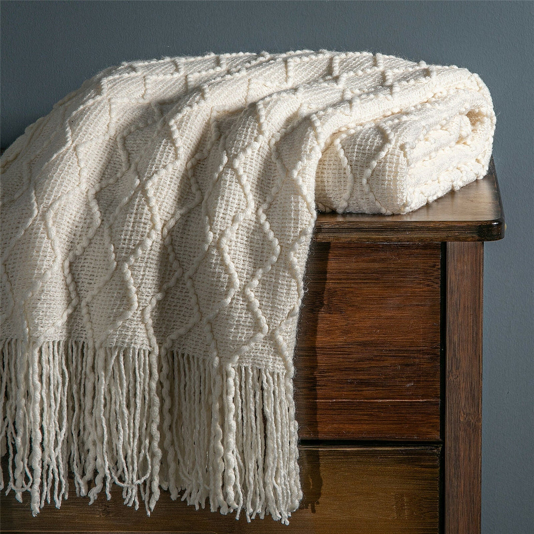 Boho Strikket Teppe Kast Frynse Rutete Reise Teppe Store Tepper For Sofa Seng Skanto