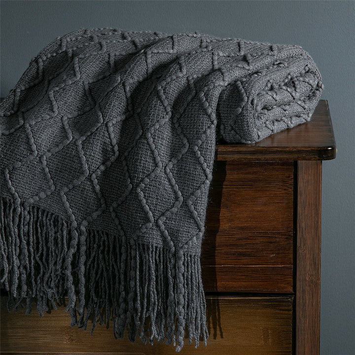 Boho Strikket Teppe Kast Frynse Rutete Reise Teppe Store Tepper For Sofa Seng Skanto